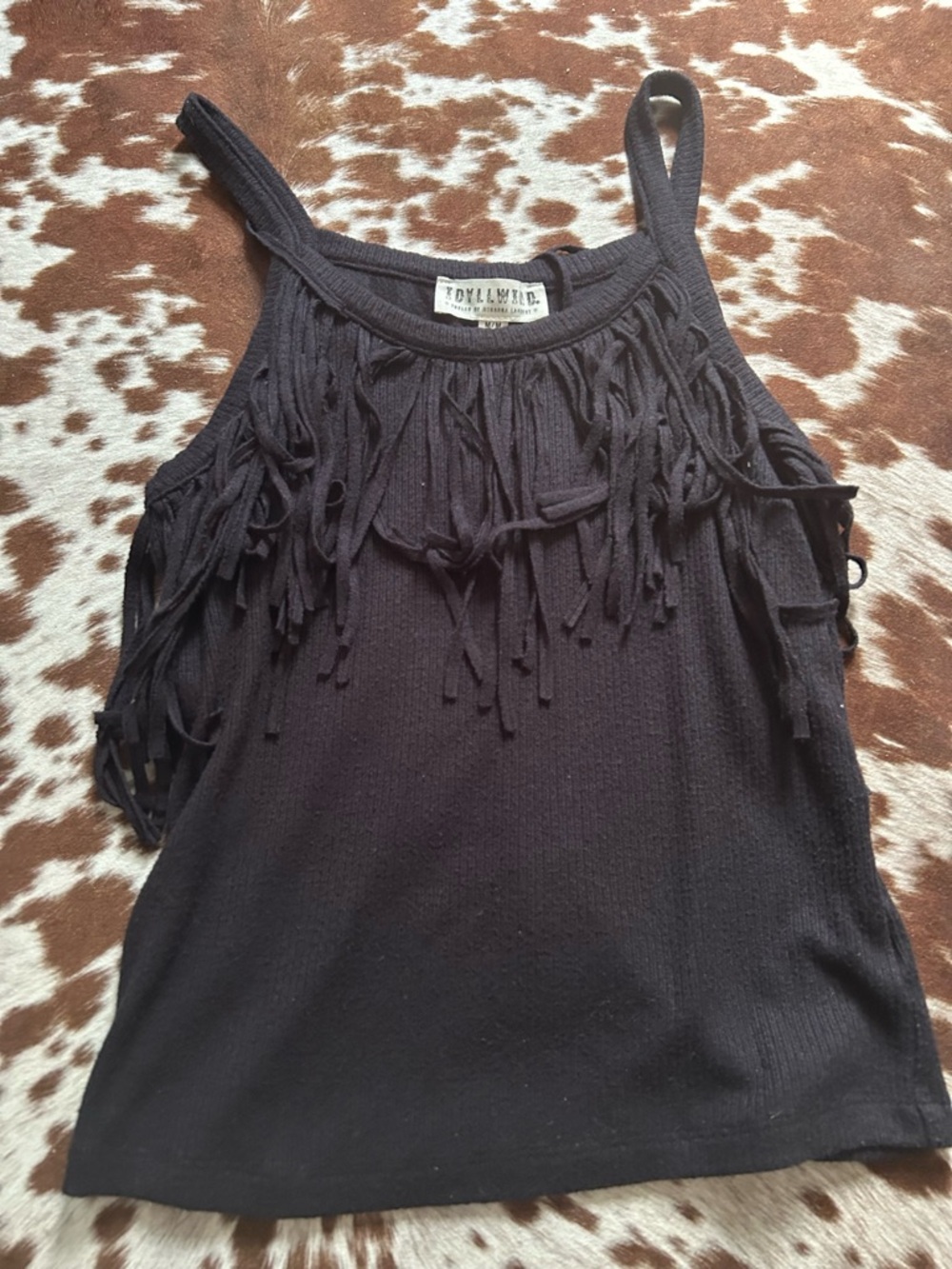 Idyllwind black fringe tank top size medium
